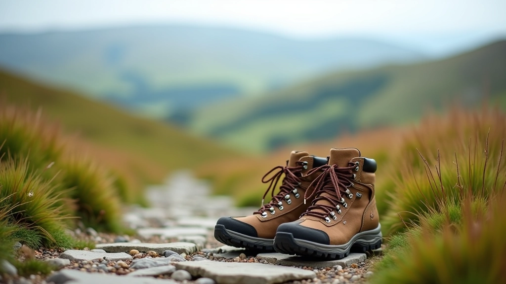 Hiking boots on rocky mountain terrain
