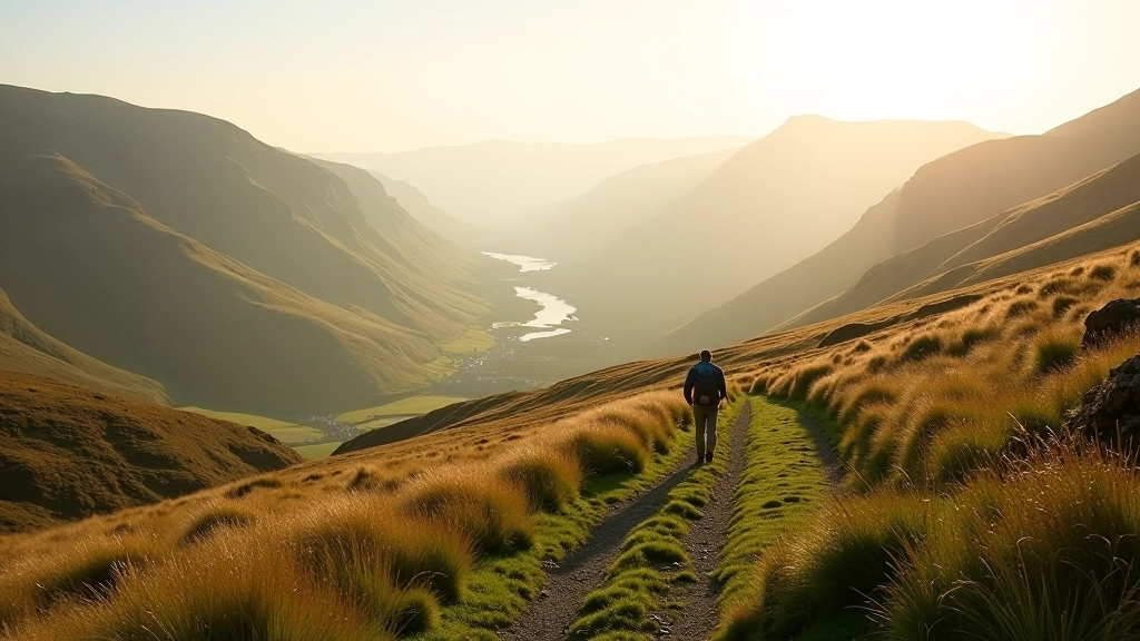 Video thumbnail showing scenic Irish walking trail with mountains and valley