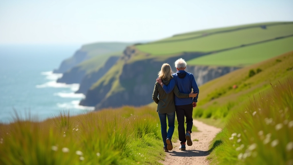 Senior walkers enjoying a scenic coastal trail with ocean views