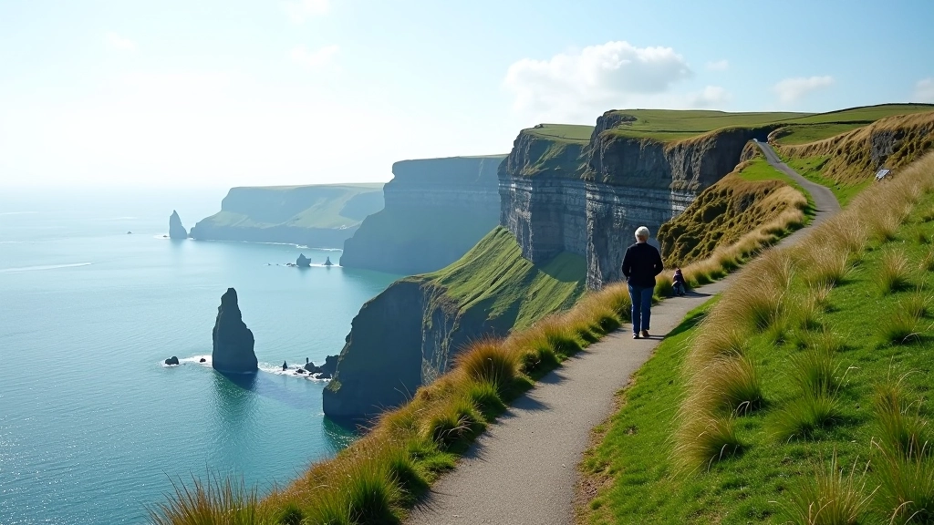 Dramatic Irish coastal cliffs rising from the Atlantic ocean